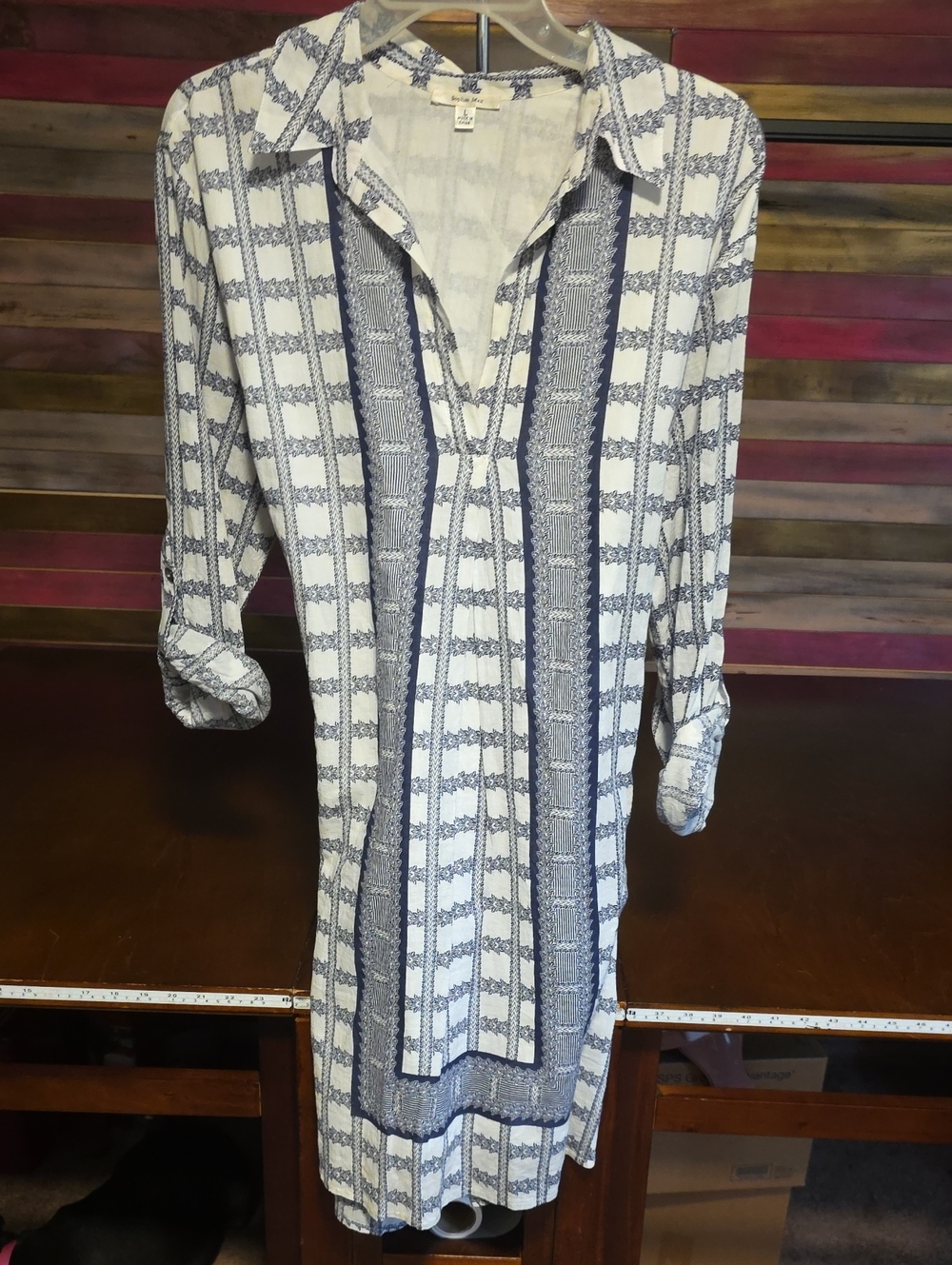 Sophie Max White and Navy Patterned Midi Shirt Dress